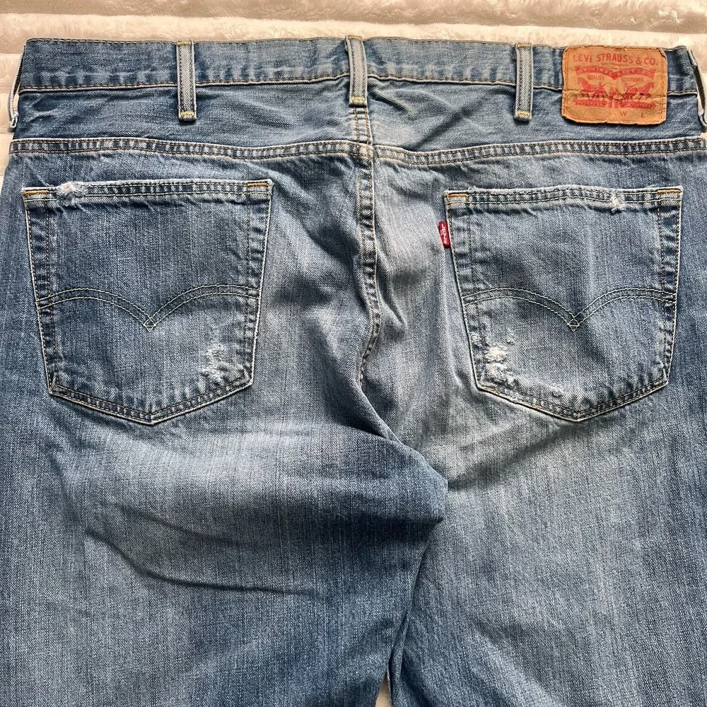 Levis 569 Loose Straight Fit Jeans Mens 38x32 Blue Dark Wash Denim distressed